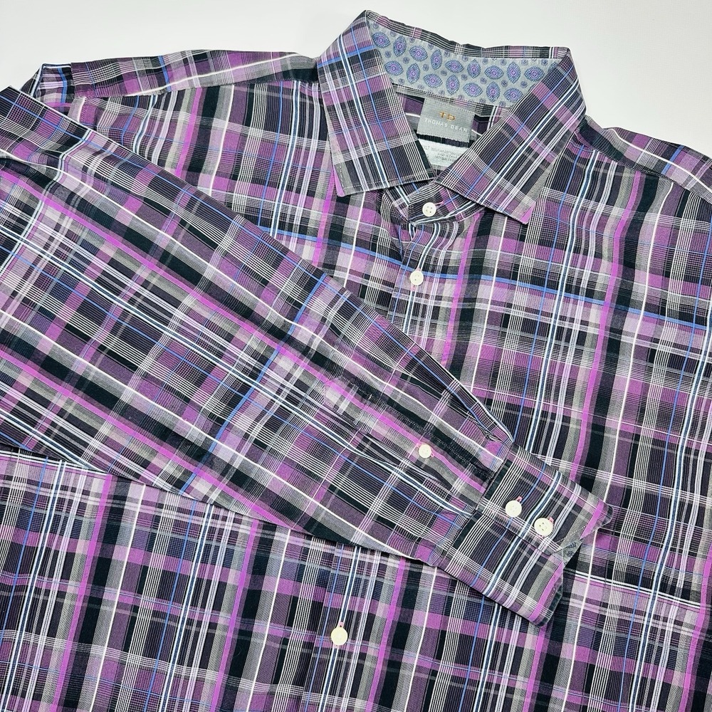 Thomas Dean Purple Plaid Long Sleeve Button Shirt Men's Size 3XLT Tailored Fi‎